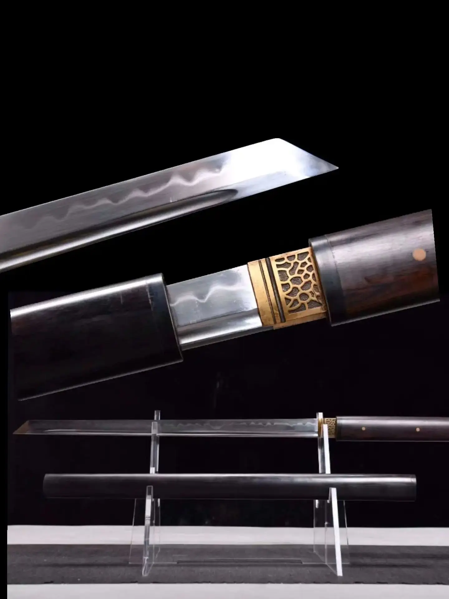 Chinese Battle Sword, Real Handmade Multi Refined T10 Carbon Steel Kungfu Blade, Top Ebony Sheath,Unsharpened