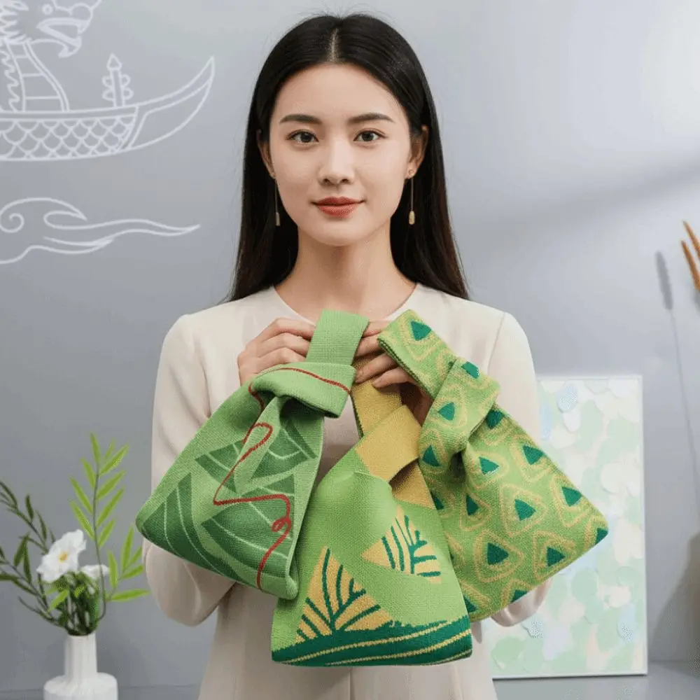 

Вязаная сумка-клатч для фестиваля Лунного года, элегантная вязаная сумка на запястье с бамбуковым принтом