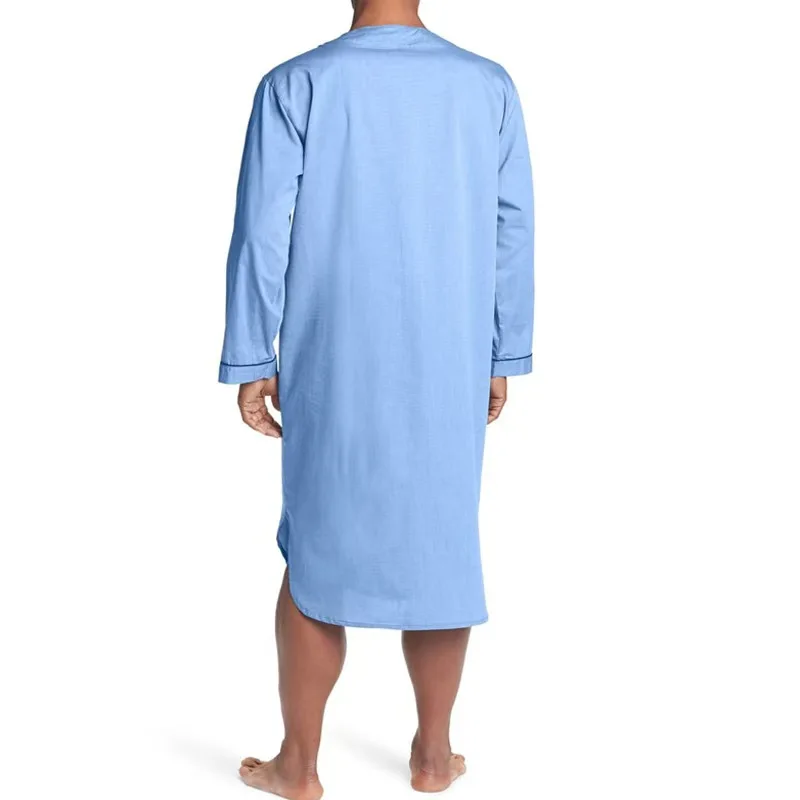 Muslim men's robe, spring and autumn style, loose stand-up collar, door tube, long sleeve, mid-length robe, solid color pajamas