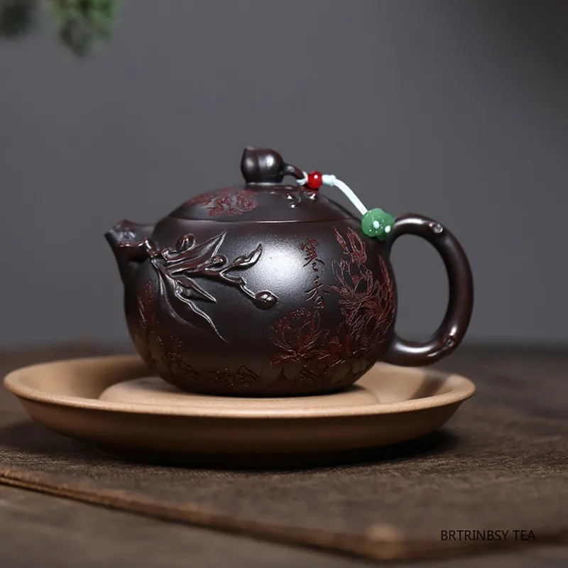 

Chinese Yixing Purple Clay Teapot Handmade Peach Xishi Tea Pot Tradition Household Kettle Raw Ore Zisha Tea Set Teaware 280ml