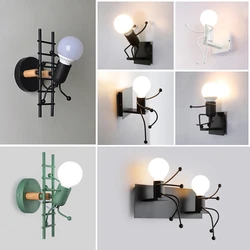 Modern Creative Wall Lamp Nordic Macarone Cartoon Robot Sconce Lamps Metal Small Simple Iron Man Lights America Industrial Style