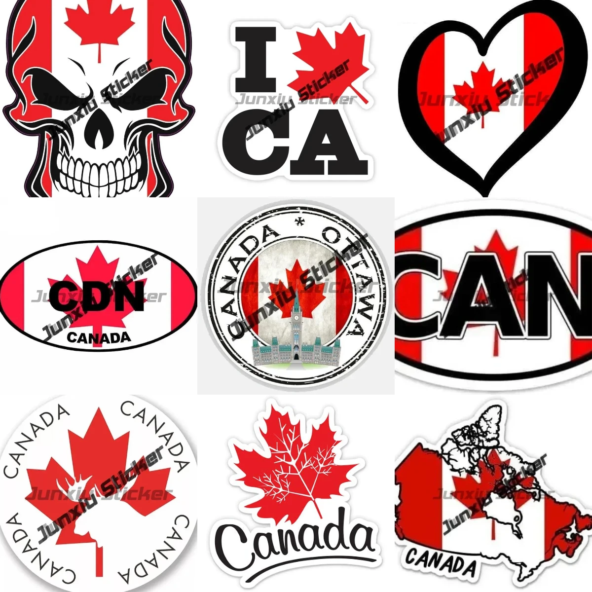 Canada CDN CAN Country Code Oval Sticker with Flag Canadian Ottawa Round Seal Map Spartan Skull Sticker for Bumper Laptop Book