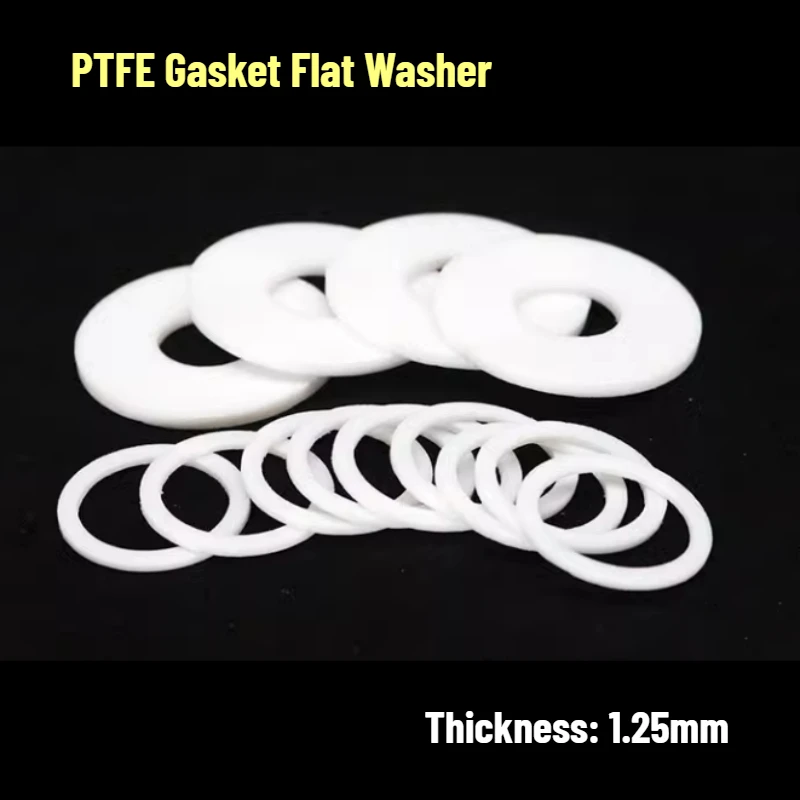 

20-200pcs Thick 1.25mm PTFE Gasket High Temperature Resistance Plastic King Flange Seal Washer Id 3/4/5/6/7/8/9/10/11/12/13-40mm