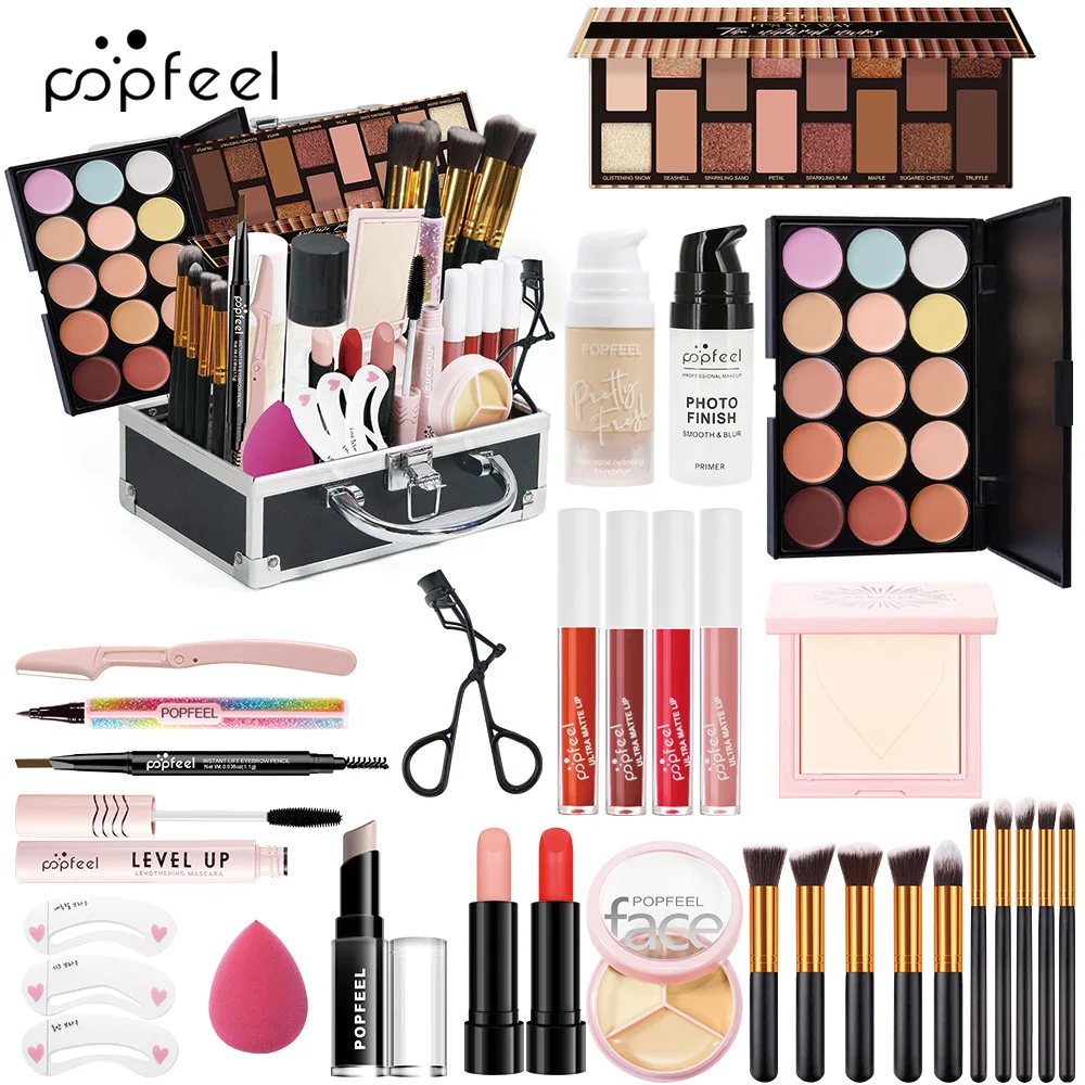 Kit de maquillage Popfeel le plus connu, ensemble complet d'eye-liner, yeux, lèvres, visage, cadeau de luxe, cosmétique pour femme, tout en un, cadeau surprise Profosmail.com