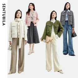 Sentubila jaqueta de lã recortada feminina 2024 elegante mistura de lã curto casaco de inverno manga longa dupla face outerwear w34o49414