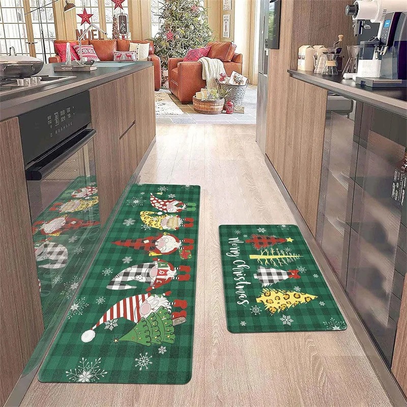 Christmas Carpet Entrance Door Anti Slip Water Absorbing Foot Mat Thickened Carpet Mat New Year Holiday Theme Home Decoration