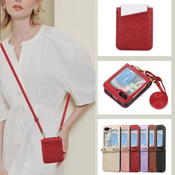 Shoulder Strap Leather Card Case for Samsung Galaxy zflip3 zflip 4 Zflip 5 Z Flip5 ZFlip4 Phone Cover Z Flip 4 Z Flip 5 Z Flip 3