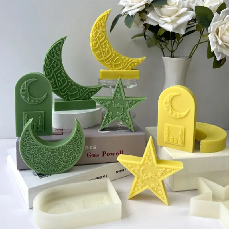 Moon Star Pentagram DIY Candle Silicone Mold Islamic Ramadan Handmade Aromatherapy Gypsum Decorations Templates Festival Props
