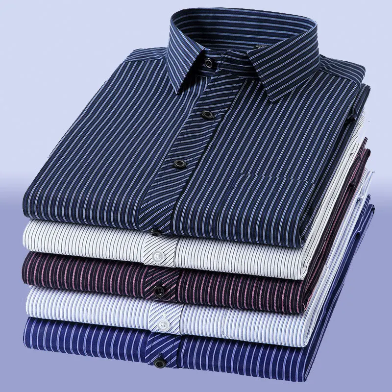 New business casual social striped shirt spring autumn men\'s long-sleeved shirt slim office professional dress wear no ironing