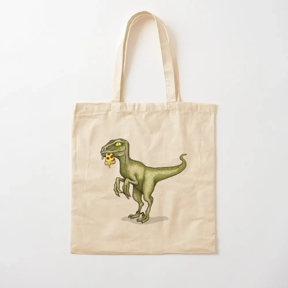 Raptor dinosaur eating pizza slice Tote Bag Shopper handbag tote bag men's Tote Bag