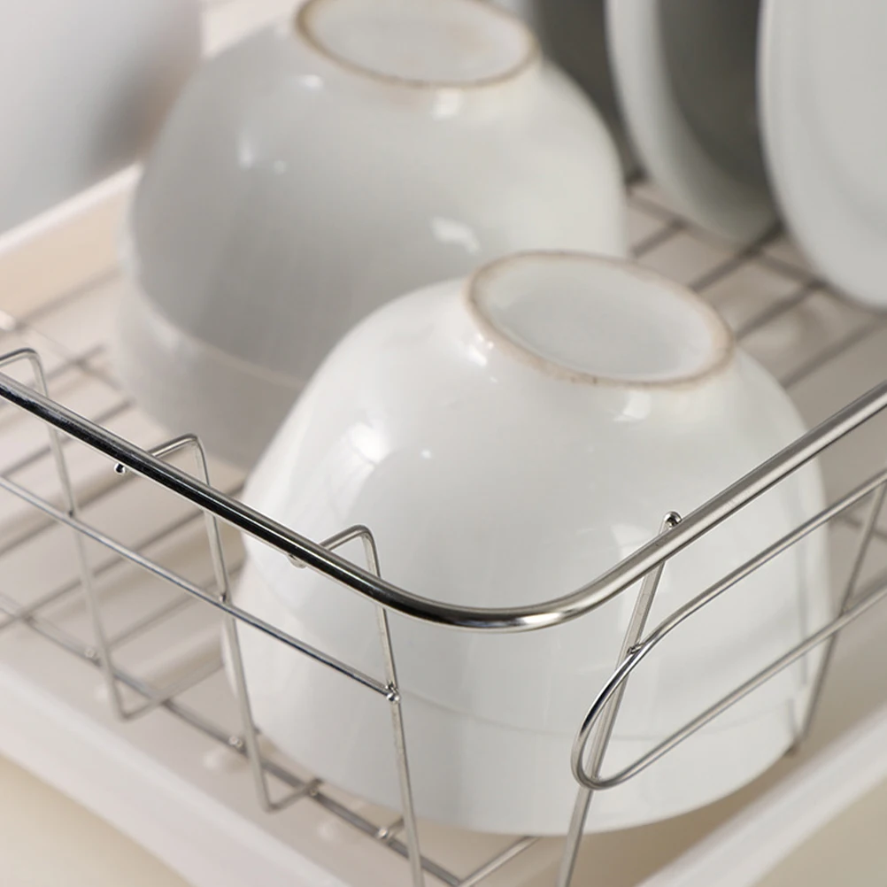 

1 Set Elegant Stainless Steel Dish Rack Kitchen Drain Drying Holder Utensil Organizer