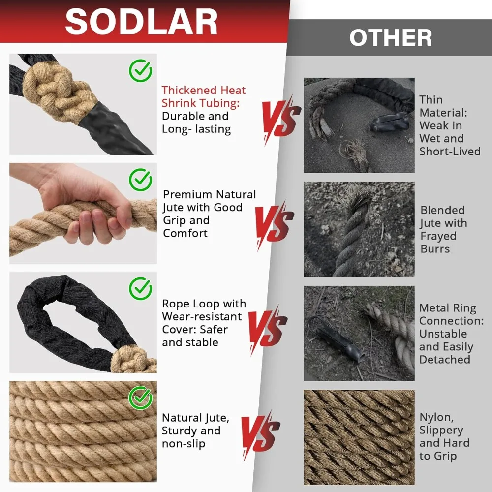 クライミングロープジムワークアウト - 大人用ヘビーデューティジュート厚ロープ 筋力トレーニング アウトドアツリースイング 室内ホームフィットネスエクササイズ