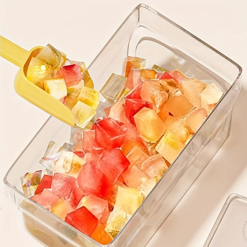 Eiswürfelform mit Deckel und Behälter, 68 Stück, Eiswürfelbereiter, einfache Pressfunktion, Gefrierform, Küchenzubehör, Utensilien, Werkzeuge – Detail 7