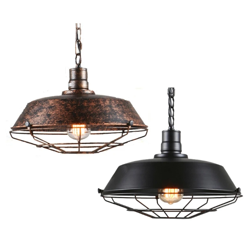 Vintage suspension abat-jour lumière industrielle rétro fer suspendus plafonniers E27 lustre abat-jour Dropsale
