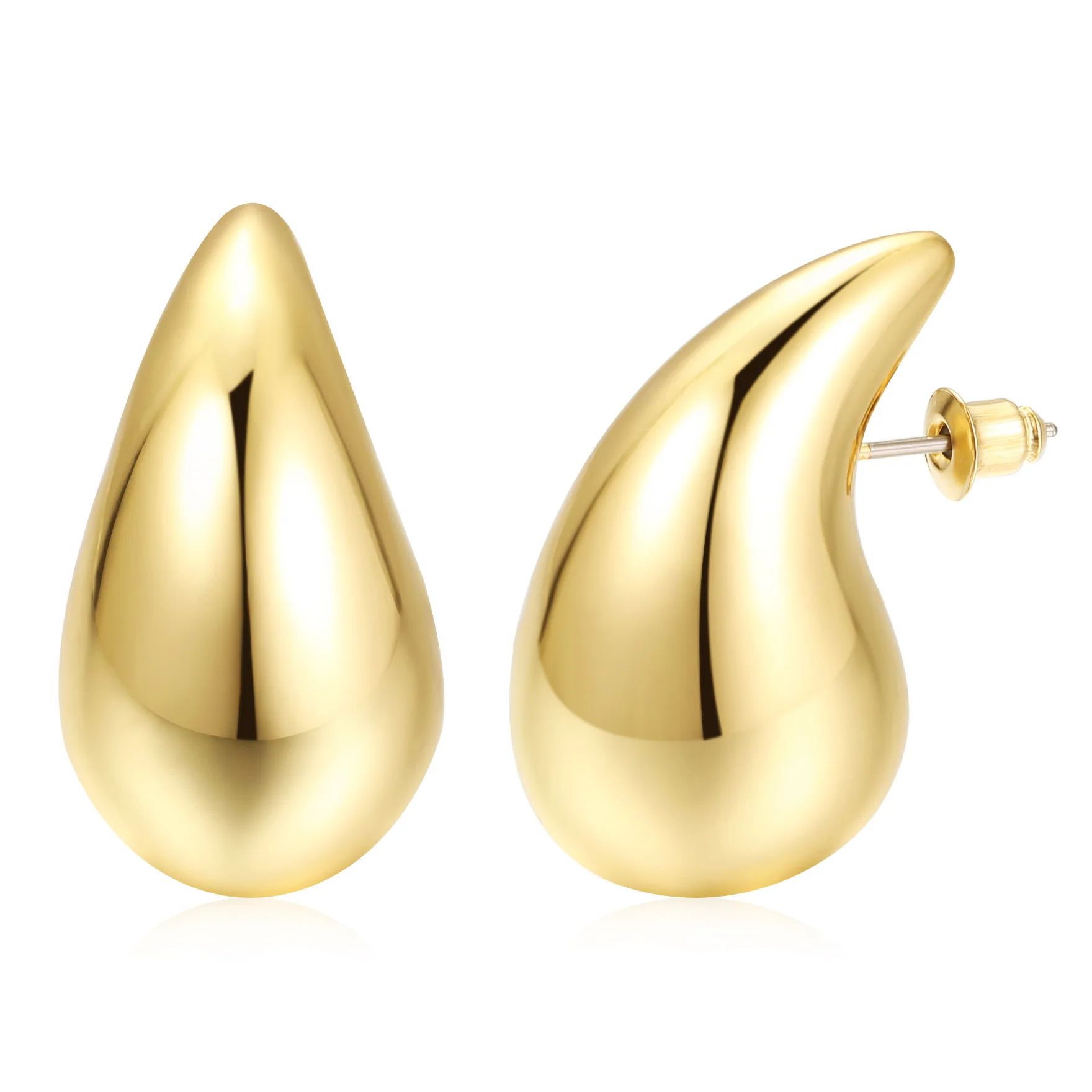 2-Piece Set of Water Droplet Shaped High-End Ccb Melon Seed Shaped Simple and Fashionable Gold Earrings