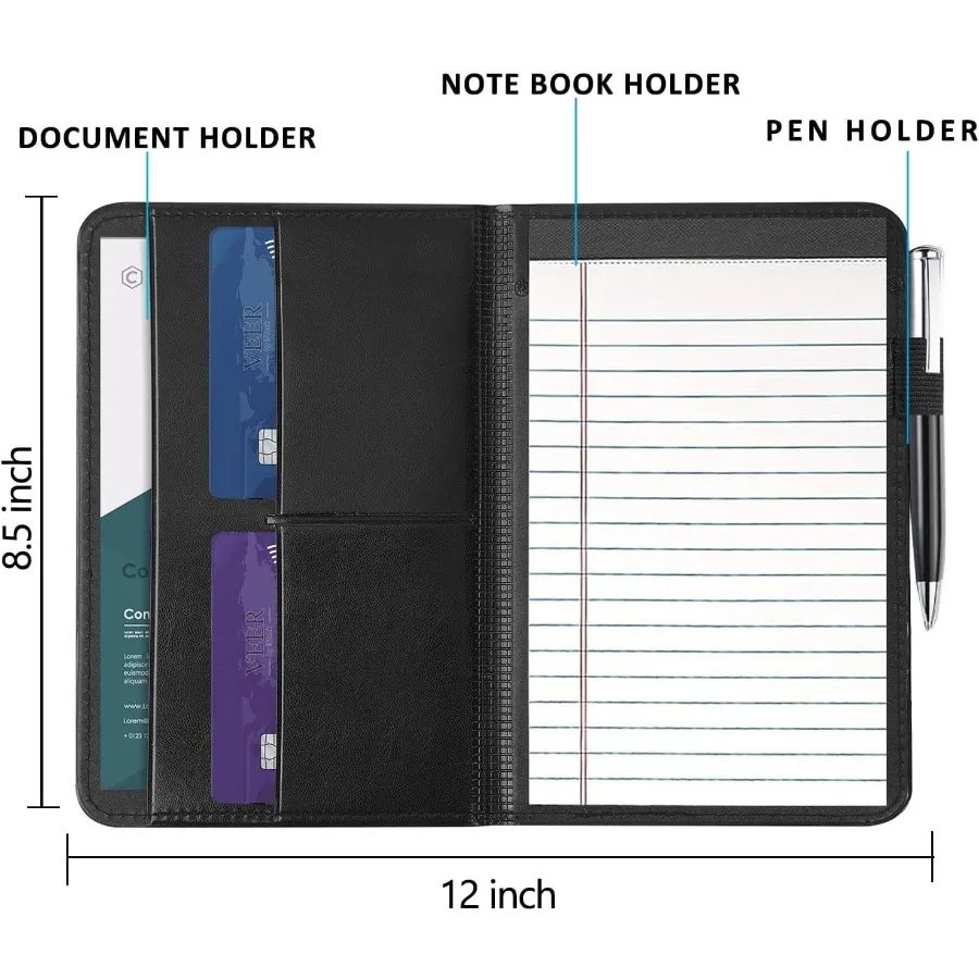 Padfolio Portfolio Binder Mini Padfolio Portfolio Binder 5x8 لوحة الكتابة القانونية A5 مجلد منظم المستندات للرجال والنساء Bla