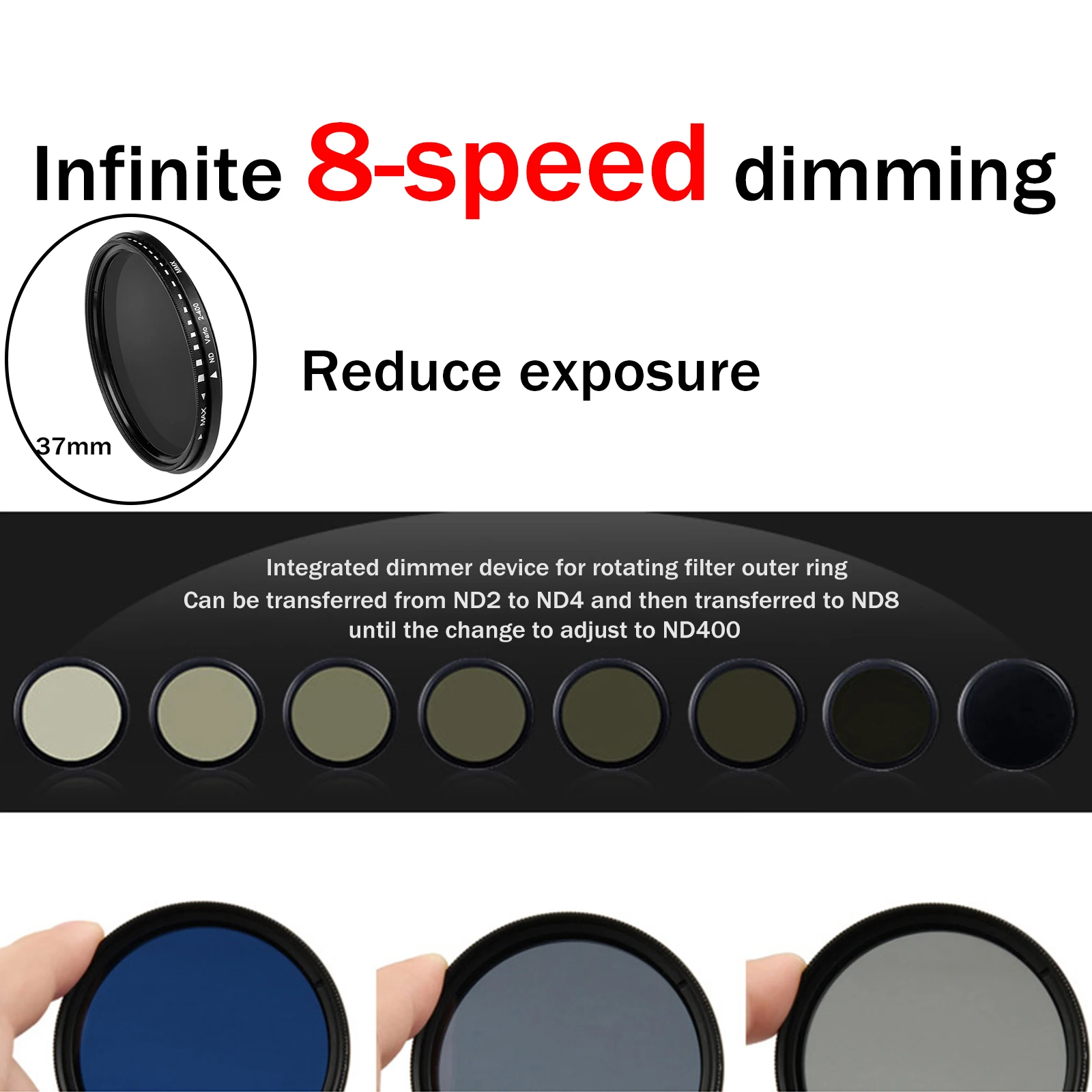 ND2 to ND400 Slim Fader Variable Waterproof Adjustable Multi Coated ND Filter Optical Glass for Camera Under Strong Light