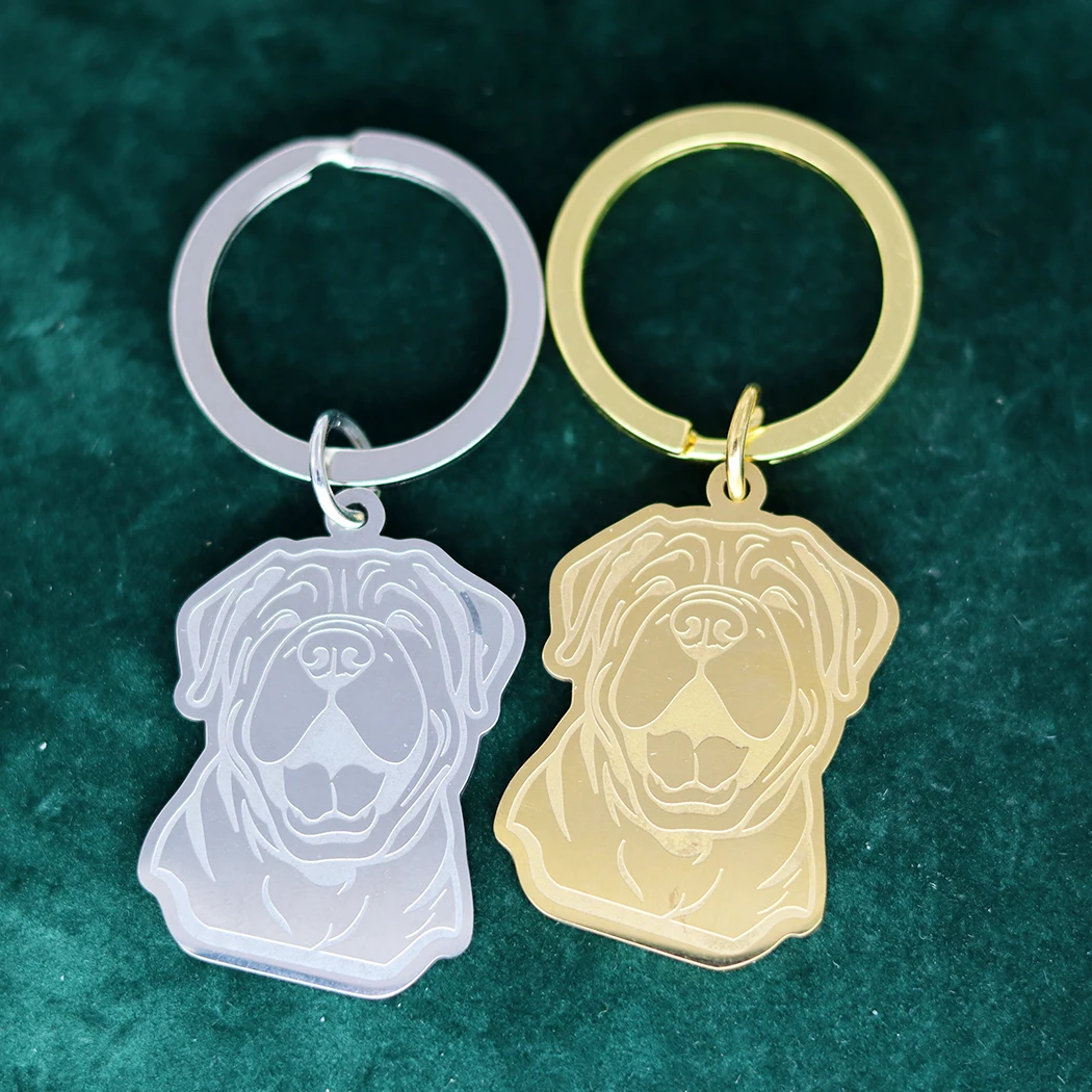 QIMING Lovely Animal Shar Pei Stainless Steel Keychain For Women Jewelry Gold Dog Keychains