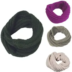 Bufanda cálida de hilo de lana para hombre y mujer, cuello de punto, bufanda cálida, regalo para niño y niña, pañuelo circular de Color sólido, Otoño e Invierno