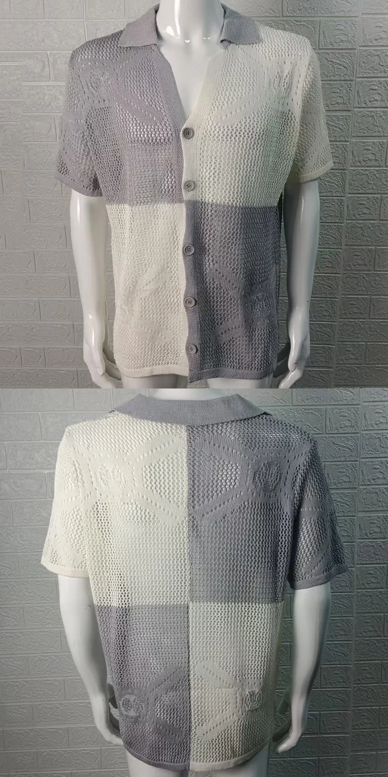 Maglione lavorato a maglia cavo Colorblock Cardigan estivo a maniche corte con risvolto Sottile abbigliamento estivo da uomo di grandi dimensioni
