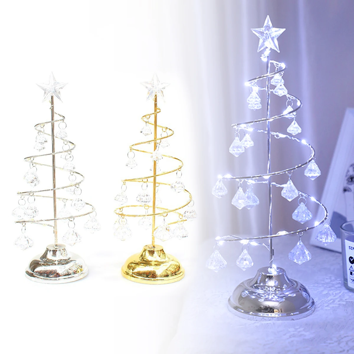 2023 New LED Light Christmas Tree Crystal Fairy Table Decor Xmas Gifts Fantasy Christmas Tree Lighting Party Festival Decor Lamp