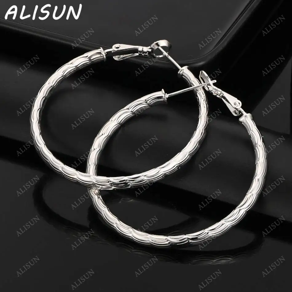 

ALISUN 925 Sterling Silver Texture Water Drop Hoop Earrings For Women Fashion Jewelry Vintage Charm Noble Party Birthday Gifts
