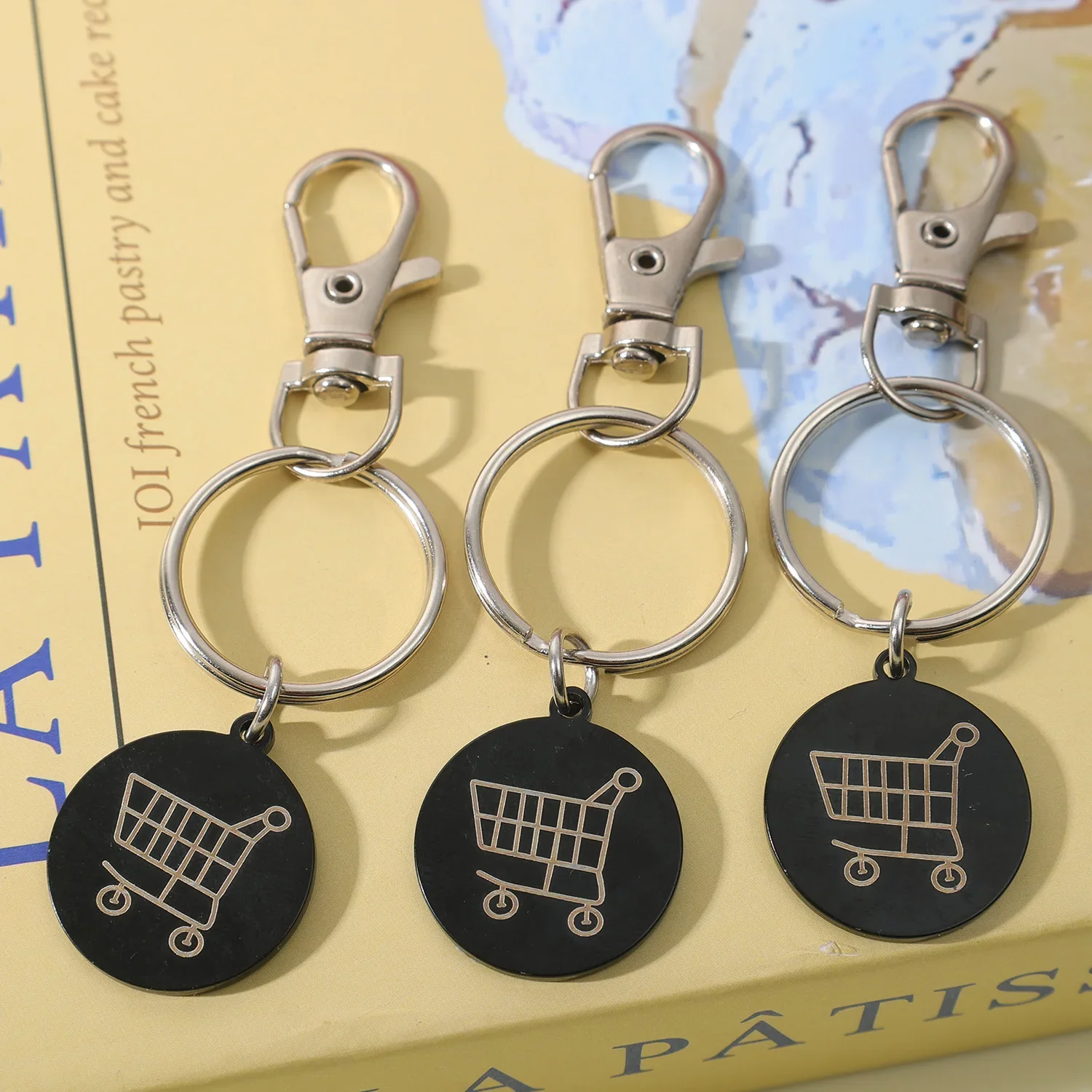 1/6 Stück Metall-Einkaufswagenchips Schlüsselanhänger, universelle kleine Einkaufswagenchips aus Edelstahl, Schlüsselring, Supermarkt-Zubehör – Detail 10