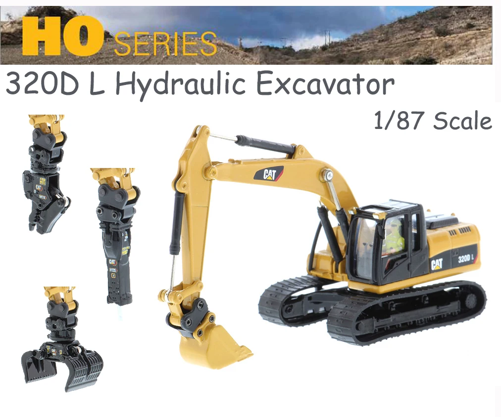 New 1/87 CAT 320D L Hydraulic Excavator with Multiple Work Tools HO Scale by DM Diecast Master #85652