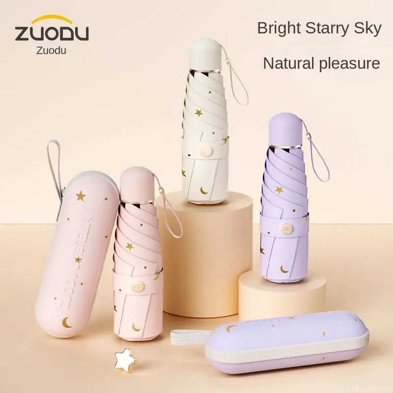 Youpin Zuodu-sombrilla portátil para sol, protector solar femenino, parasol portátil para sol y lluvia, cápsula plegable, pegamento negro