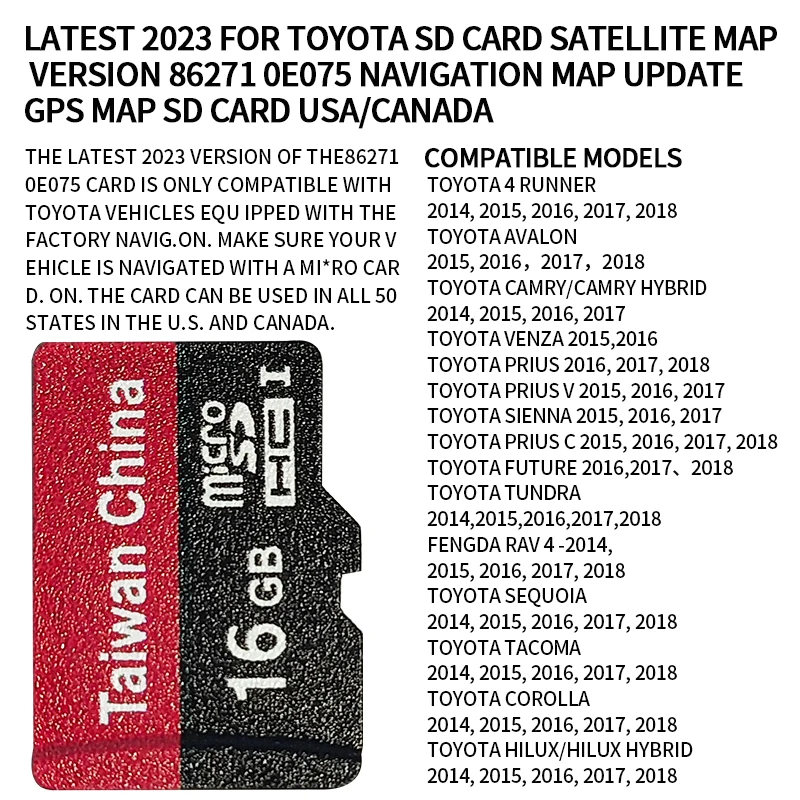 Latest 2023 for Toyota SD Card Satellite Map Version 86271 0E075 Navigation Map Update GPS MAP SD Card USA/Canada