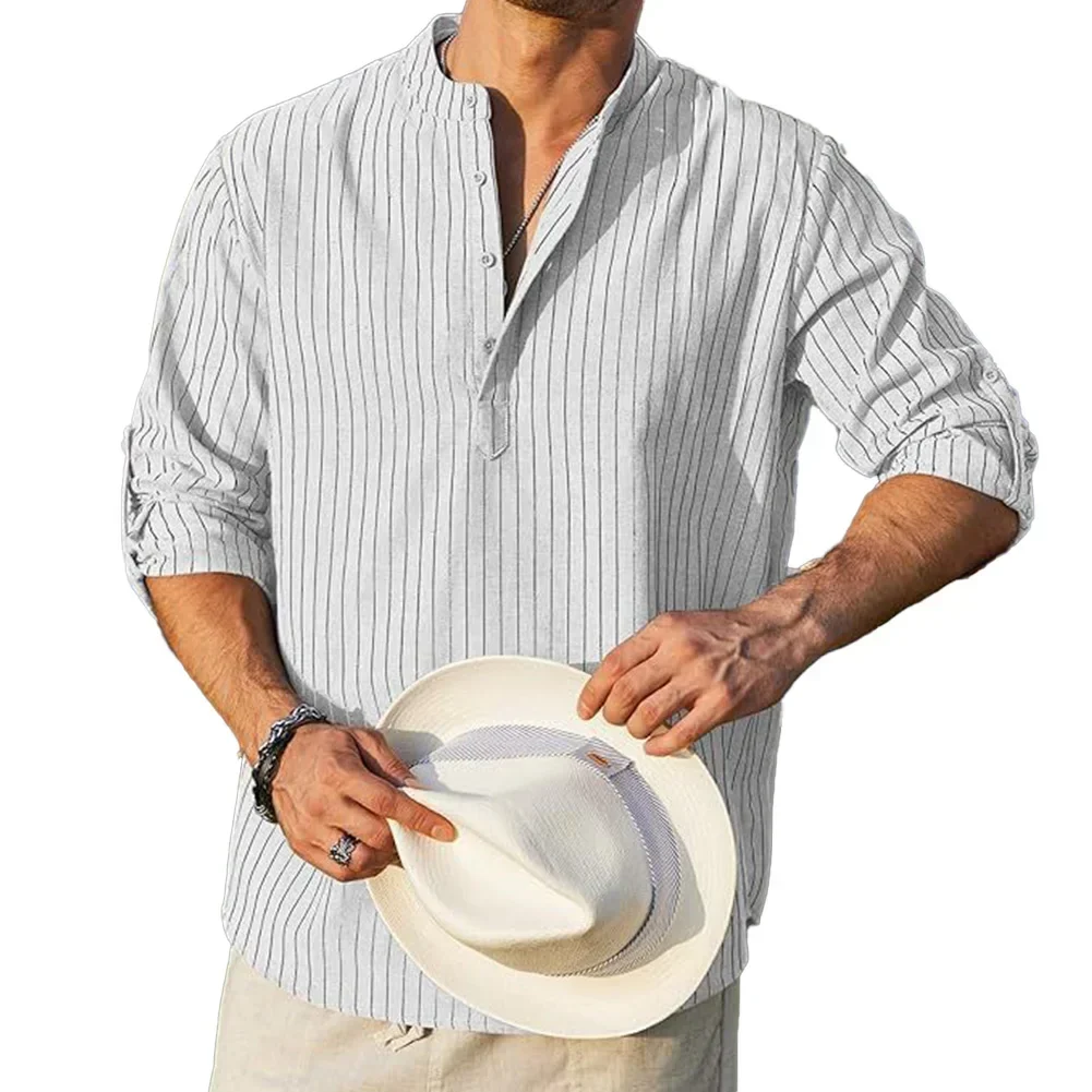 Camisa listrada de manga comprida para férias, estilo vintage, casual, novo, outono, moda