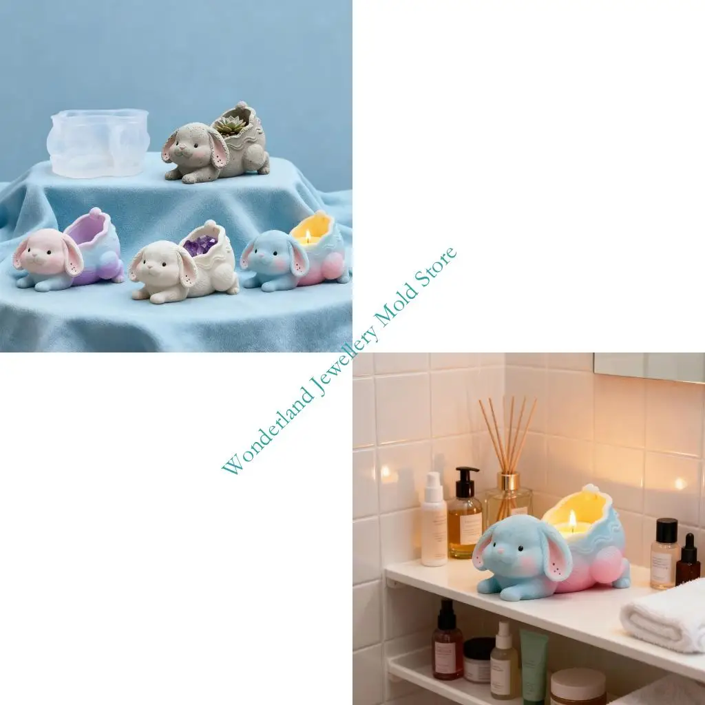 

H7EB Reusable Rabbits Silicone Mould Flowerpot Holder Craft Projects