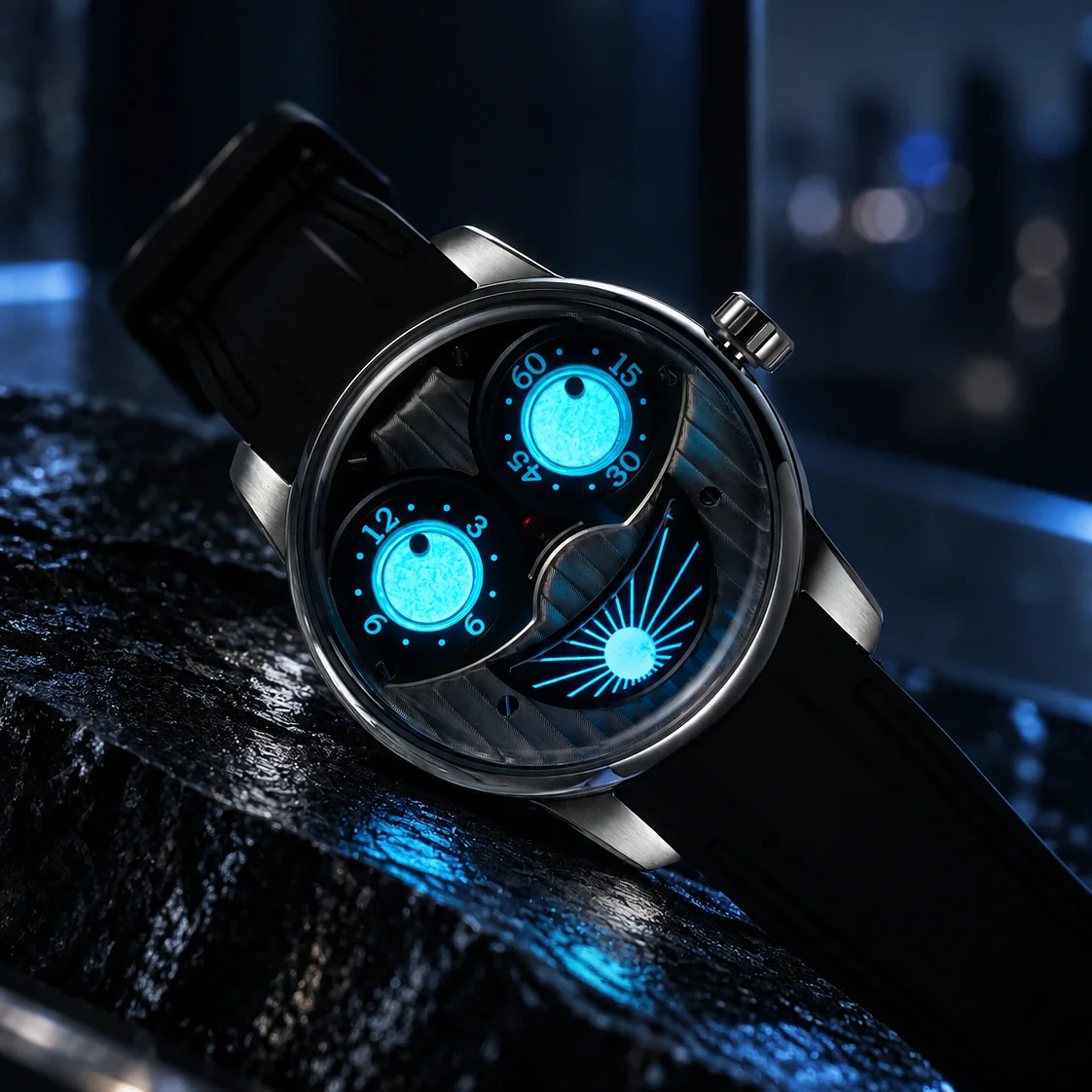 OBLVLO JM-JOKER Serie Herrenuhr Kreatives Automatik-Mechanik-Design Zifferblatt Großer Joker Modisches Gummiarmband