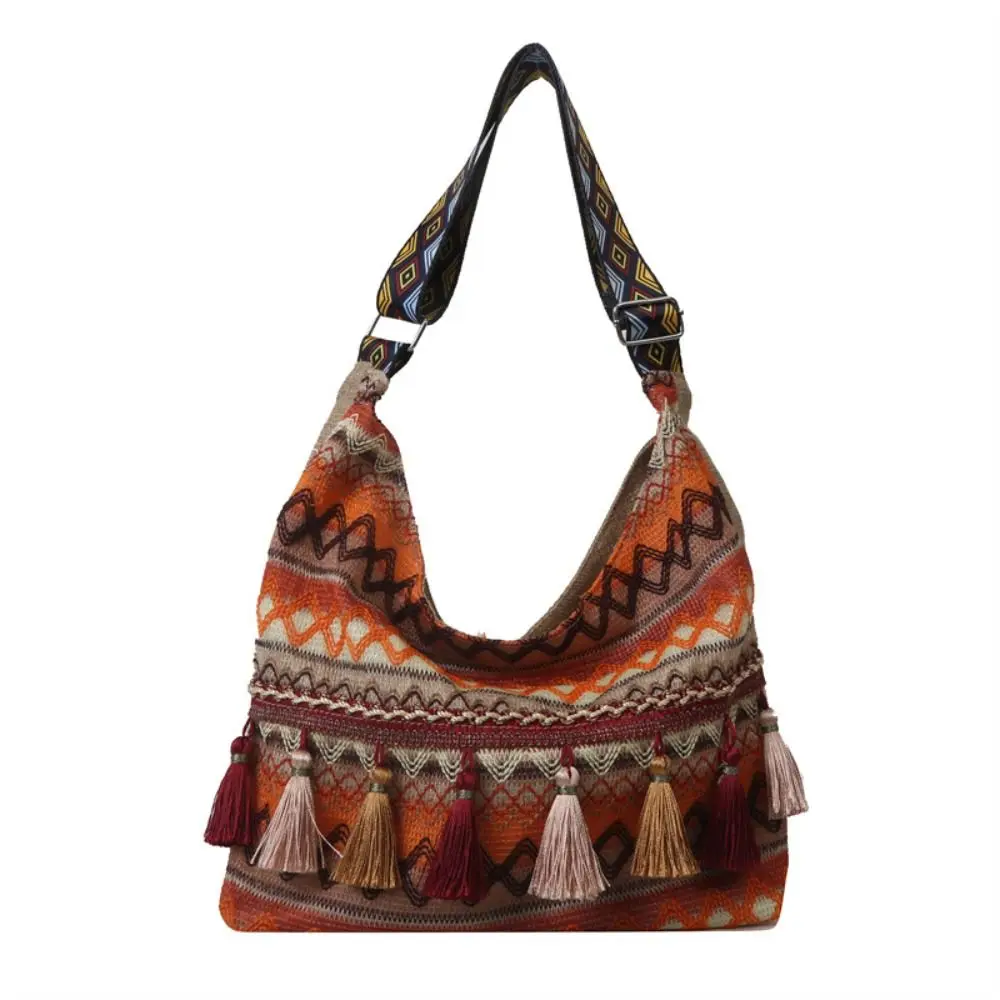 

Tassel Ethnic Style Crossbody Bags Woven Bag Large Capacity Fringe Shoulder Bag Handbag Geometric Bohemian Tote Bag Travel
