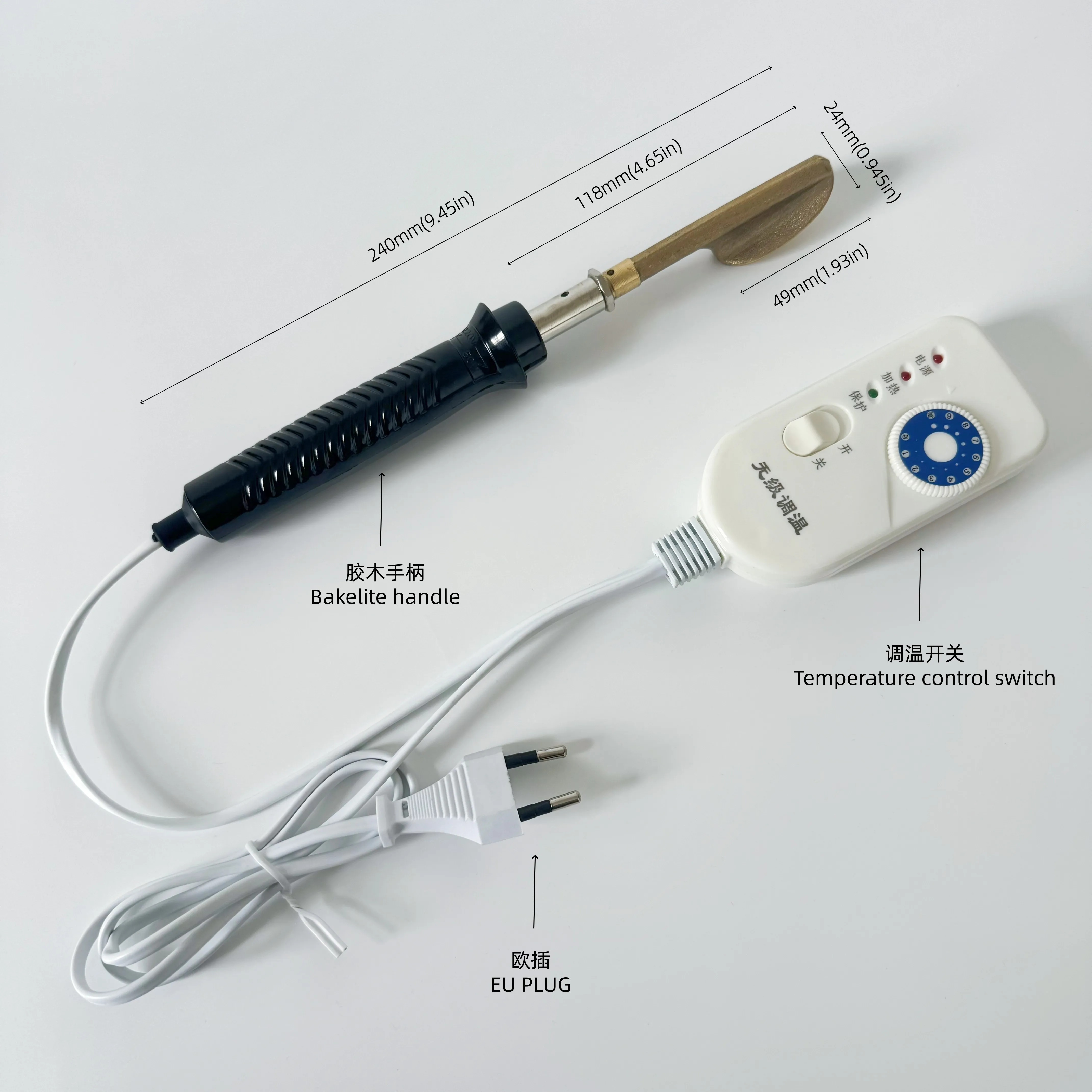 Portable Wood Handle Mini Electric Iron for Leather Clothing Bag Shoes Crafting Adjustable temperature