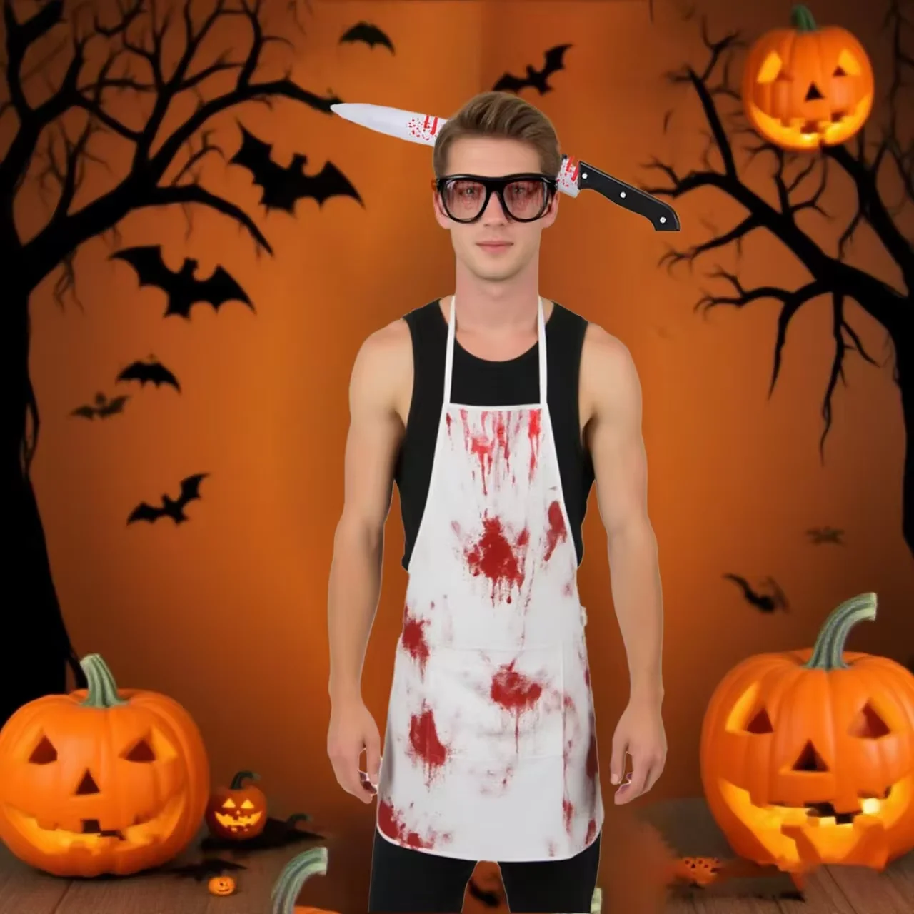 PESENAR nouveau tablier sanglant d'halloween adulte boucher sanglant jeu de rôle Halloween horreur habiller + boucher ensemble de Six pièces