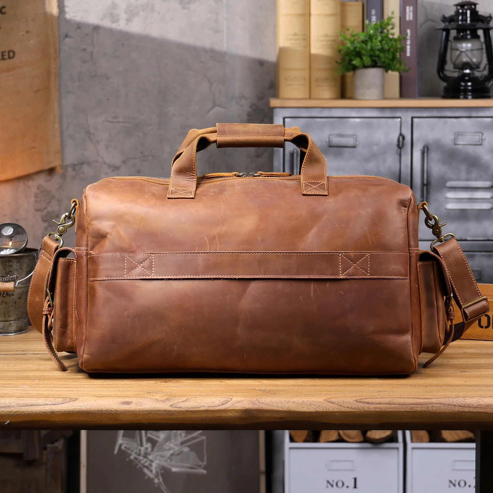 S.WORKER Vintage Vollnarbiges Rindsleder Reisetasche Große Kapazität Handgepäck Echtleder Weekender-Tasche – Detail 23