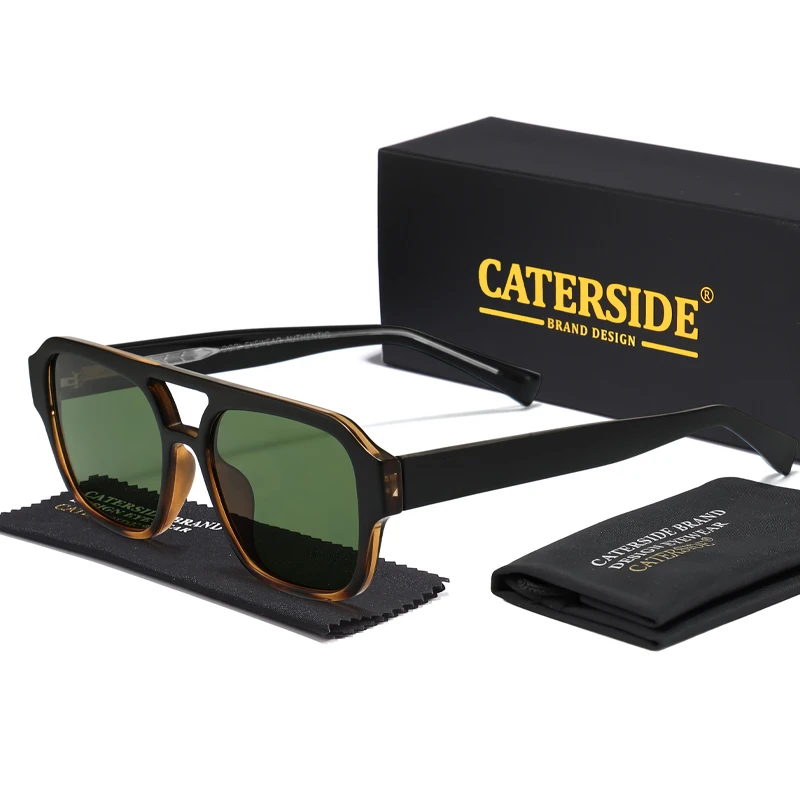 CATERSIDE Classics Herren-Sonnenbrille mit flachem Oberteil und doppeltem Brücken-Design, Sonnenbrille für Damen, Outdoor, Reisen, Strand, ideale Wahl für Geschenke – Detail 6