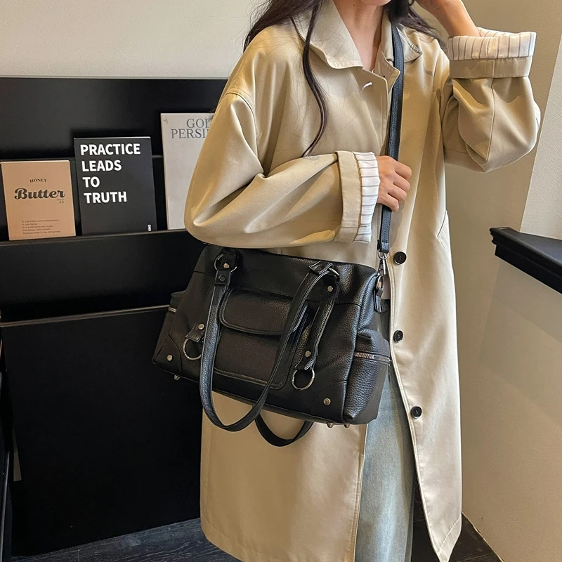 Umhängetasche mit mehreren Taschen, Damen-Einkaufstasche mit großem Fassungsvermögen, lässige Vintage-Tragetasche, leichte, vielseitige Einkaufshandtasche für den Arbeitsweg – Detail 9