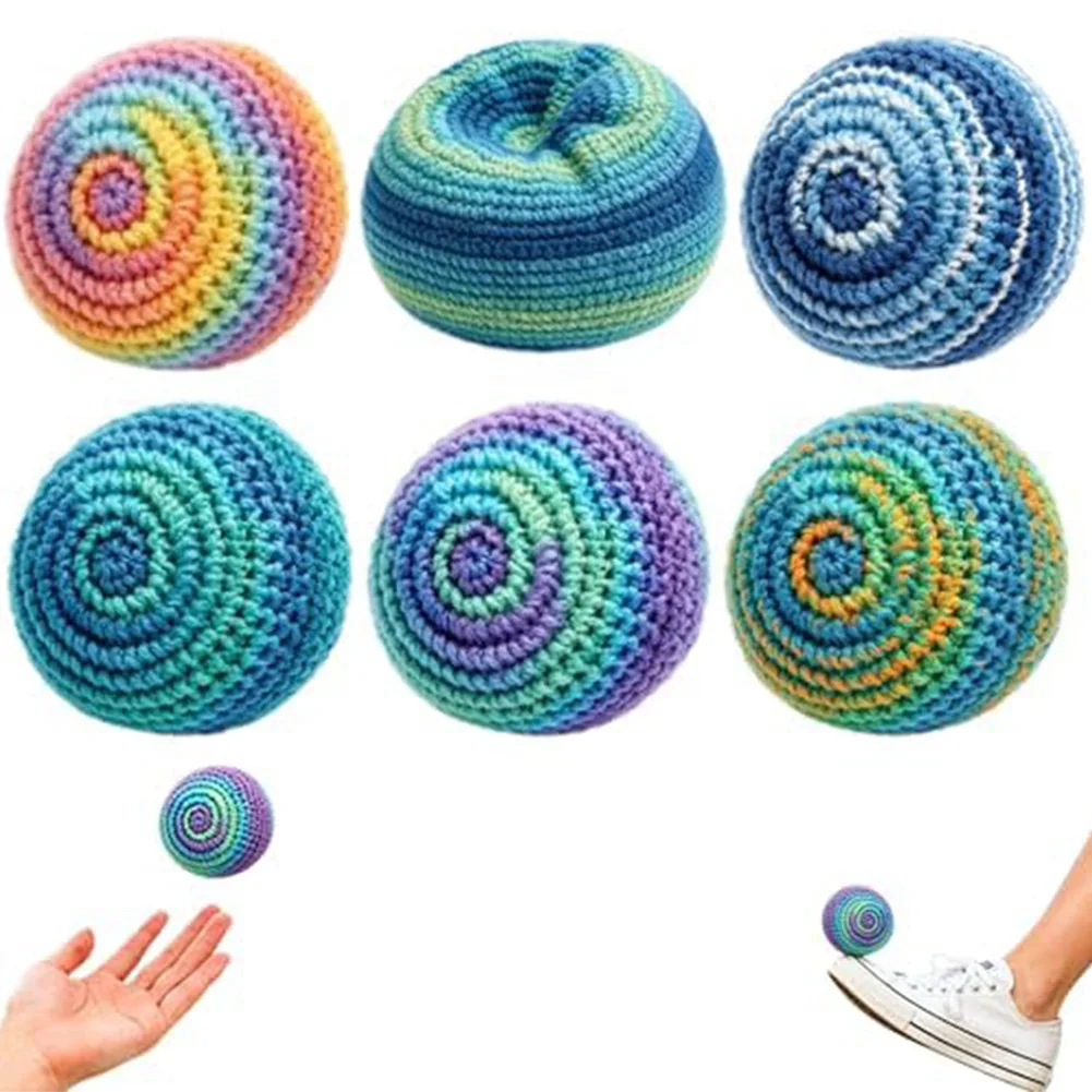6pcs Hand-Made Knitted Footbags Set Multicolored Geometric Pattern Hacky Footbag Juggling Balls For Boost Balance Coordination