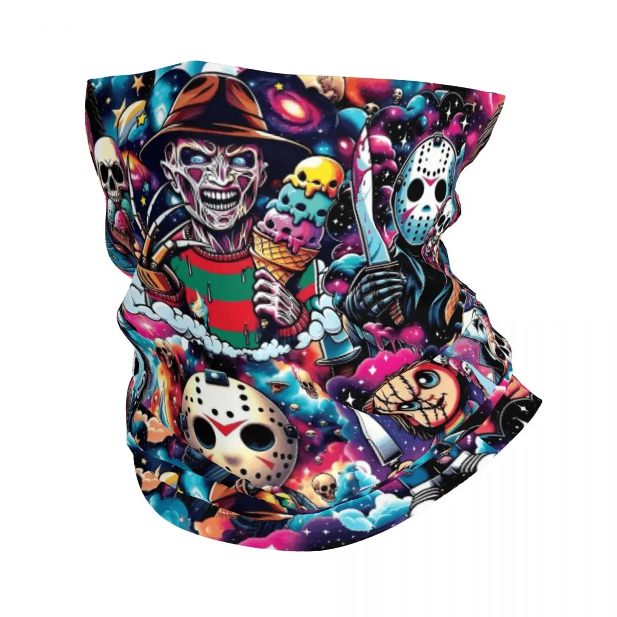 

Custom Halloween Friends Horror Movie Character Bandana Neck Gaiter for Ski Hunting Men Women Wrap Scarf Headband Warmer