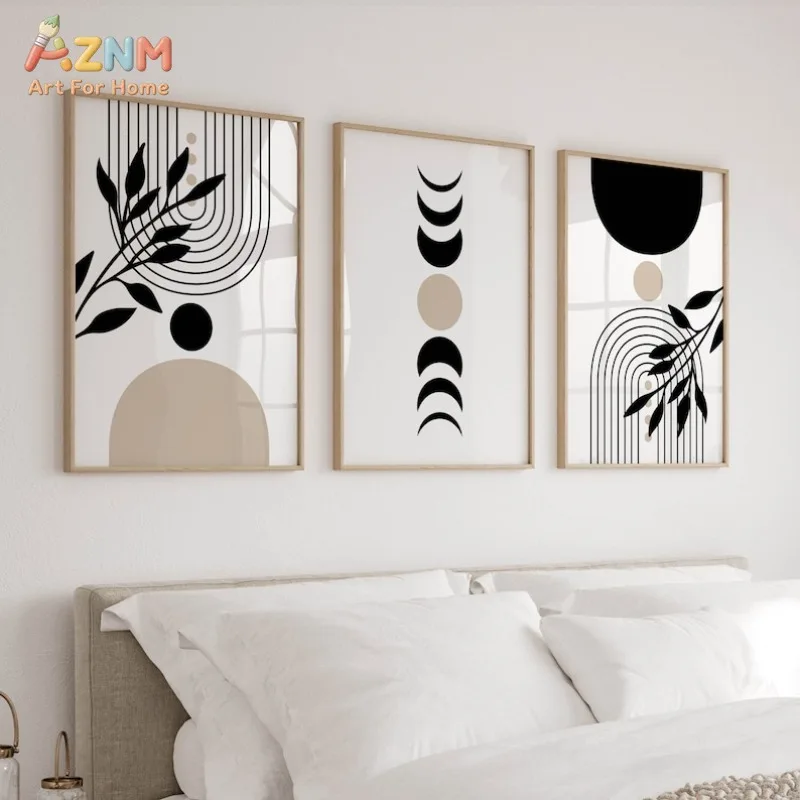 1 Stück/3 Stück Boho Neutral Wandkunstdrucke, Beige und Schwarze Botanische Poster für Schlafzimmer