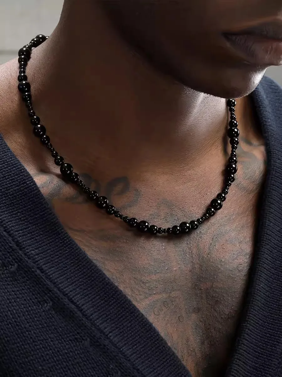 

Hip Hop Punk Design Black Onyx Necklace Fashion Clavicle Necklace For Men Girls Women Jewelry Gift