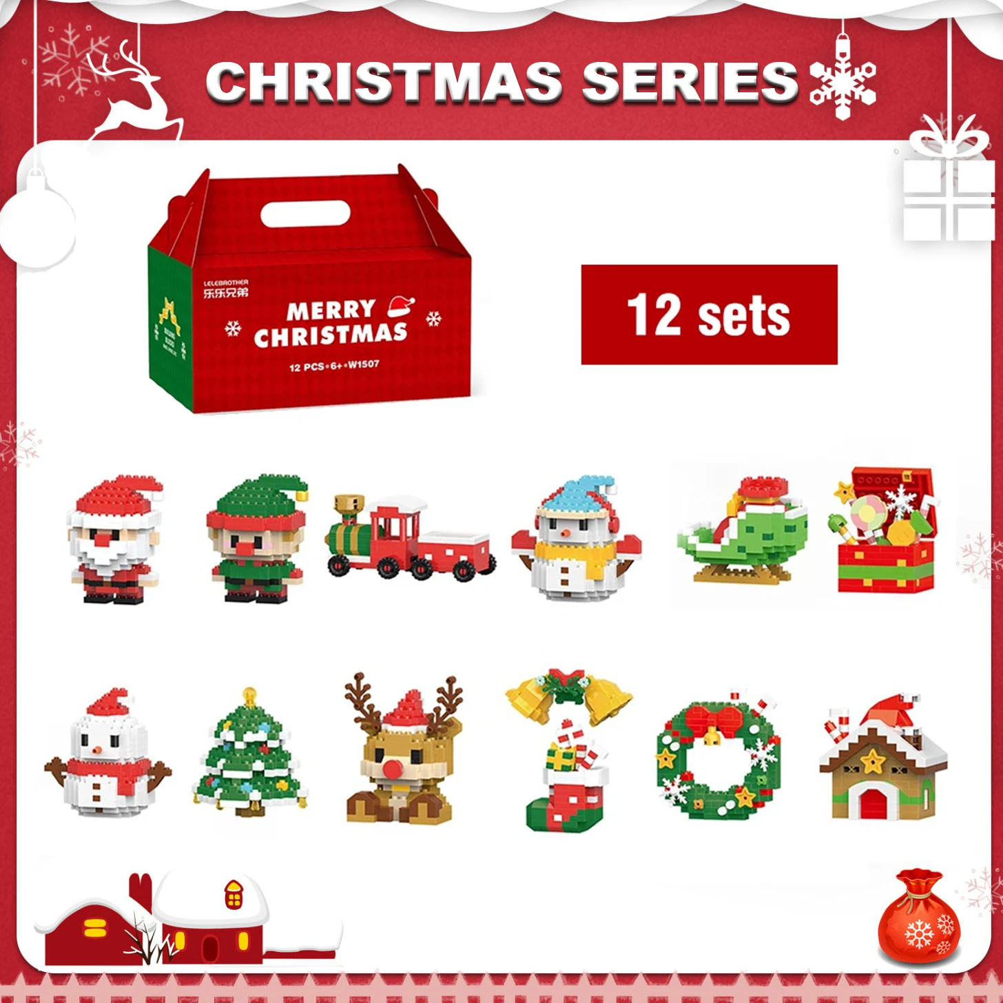 Bloco de construção de natal boneco de neve elk papai noel modelo bloco de construção micro tijolo decoração da árvore de natal crianças brinquedo presente