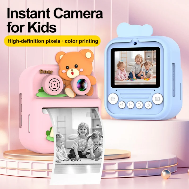 1pc HD Children's Cartoon Unicorn Instant Print Mini Digital Toy Camera Music game console