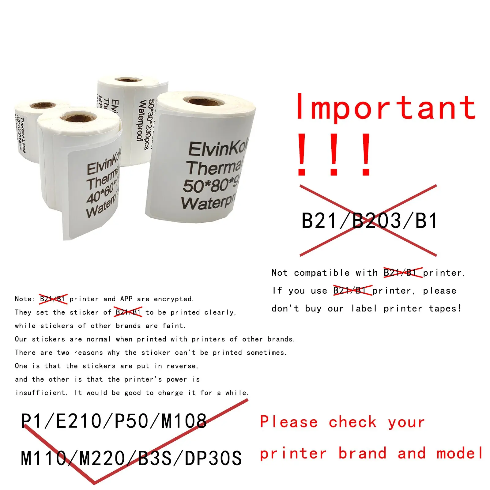 8rolls M110/E210/P50/PT-260 Label Printer Sticker Self-Adhesive Thermal Paper, Compatible for M110 M220 M200 Machine