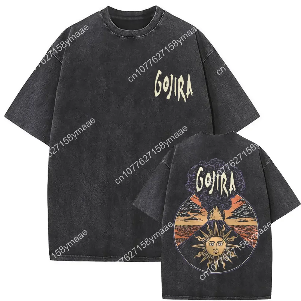 Washed Vintage Metal Band Gojira T-shirt From Mars To Sirius Flying Whales Snake Graphic T-shirts Men Fashion Oversized T Shirts