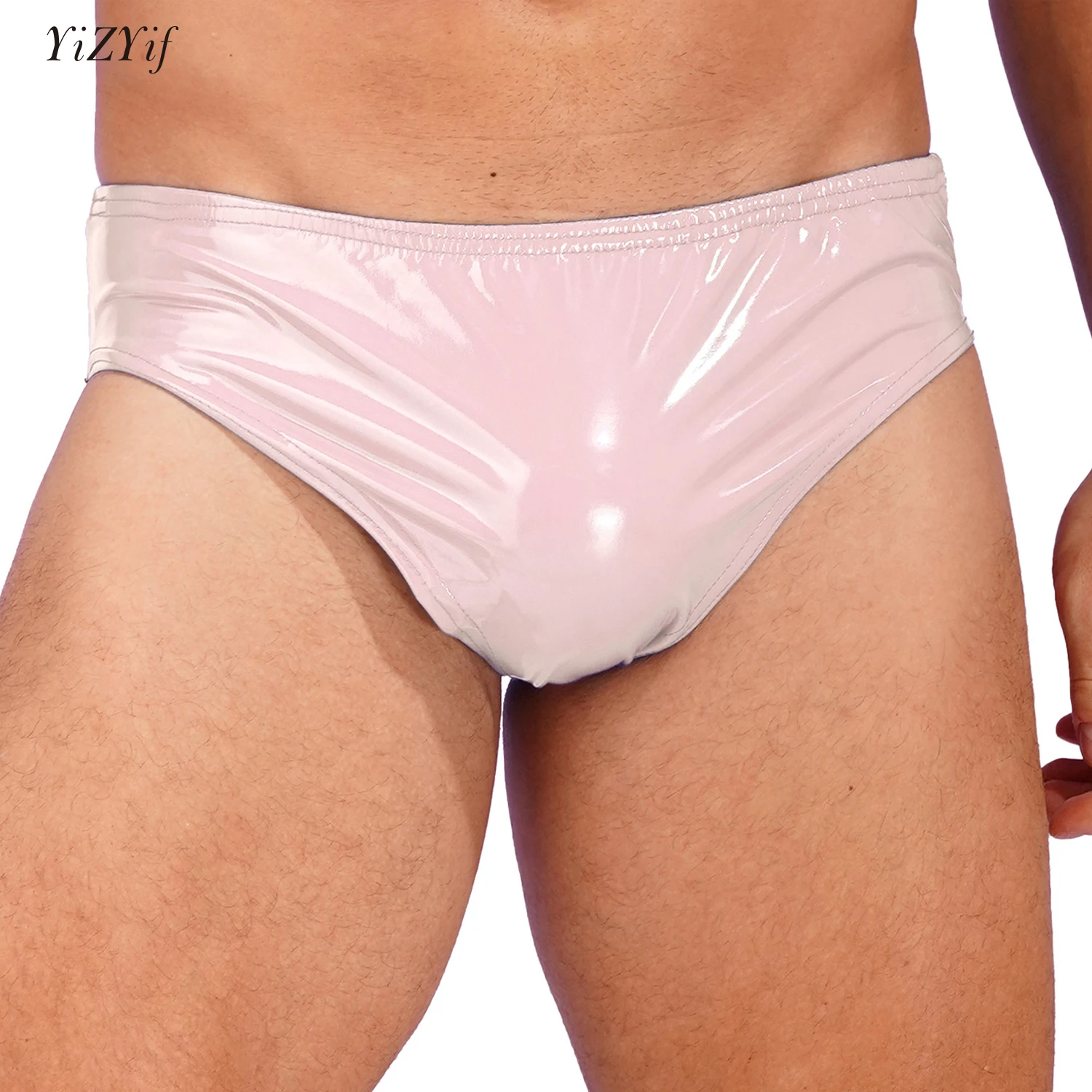 

Mens Wet Look Patent Leather Briefs Underwear Low Rise Bulge Pouch Panties Boxer Shorts Swimming Trunks Swimwear