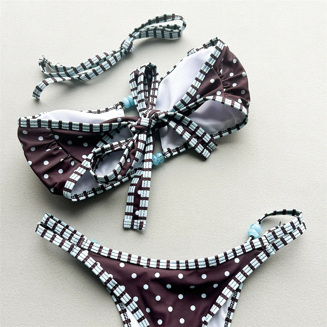 Neuer Polka Dot Mini Thong Bikini Damen Badeanzug Zweiteiliger Bikini-Set mit hohem Beinausschnitt Badebekleidung V8160 – Detail 6