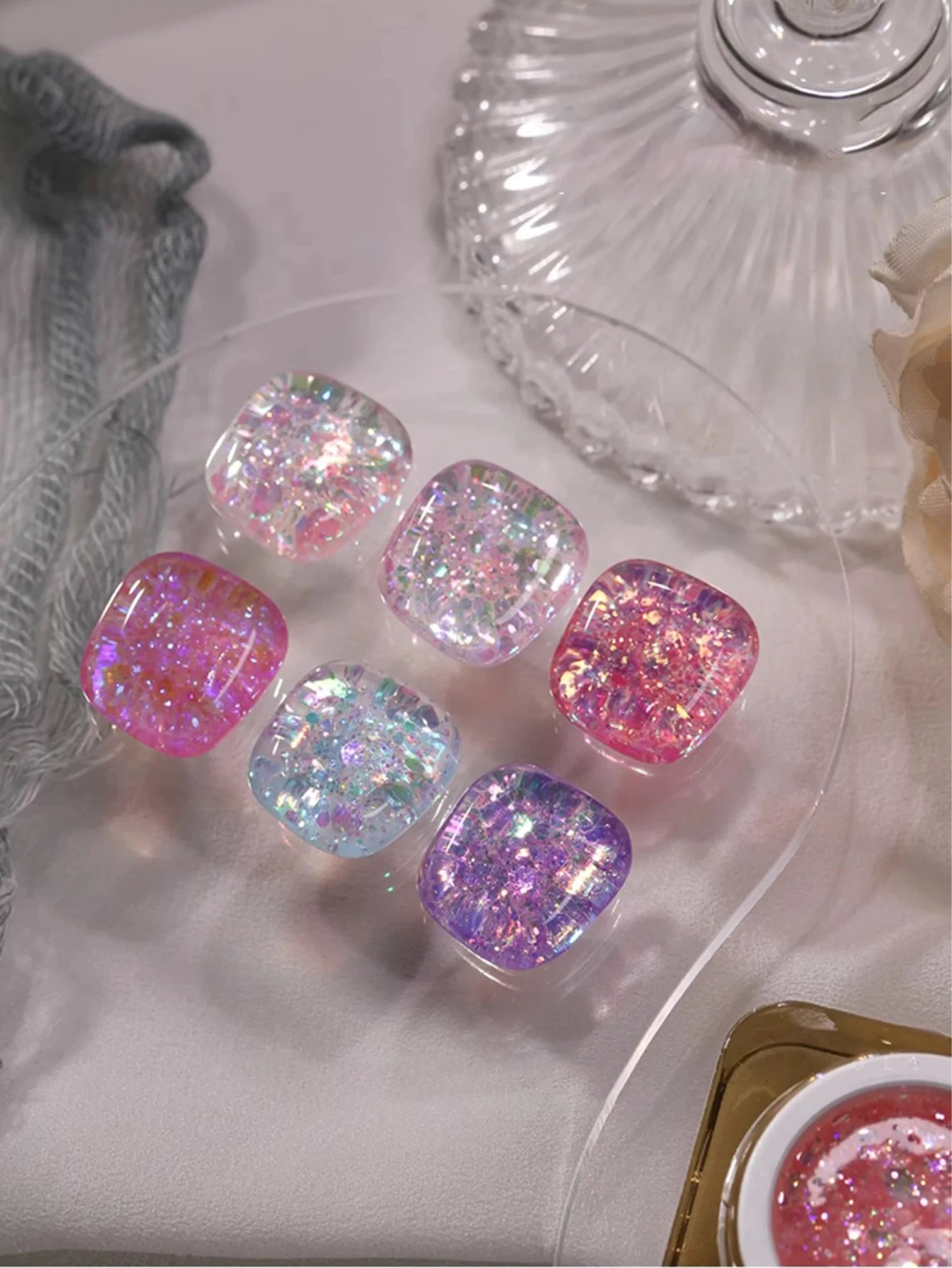 6PCS 2025 New Trendy Nail Art Fashion Phototherapy Sparkling Candy Hexagonal Fine Glitter Crushed Diamond Transparent NailPolish